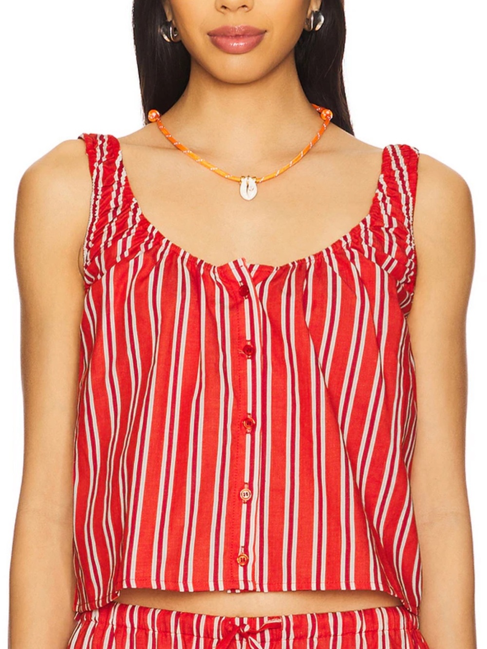 WeWoreWhat Red & White Striped Button Tank